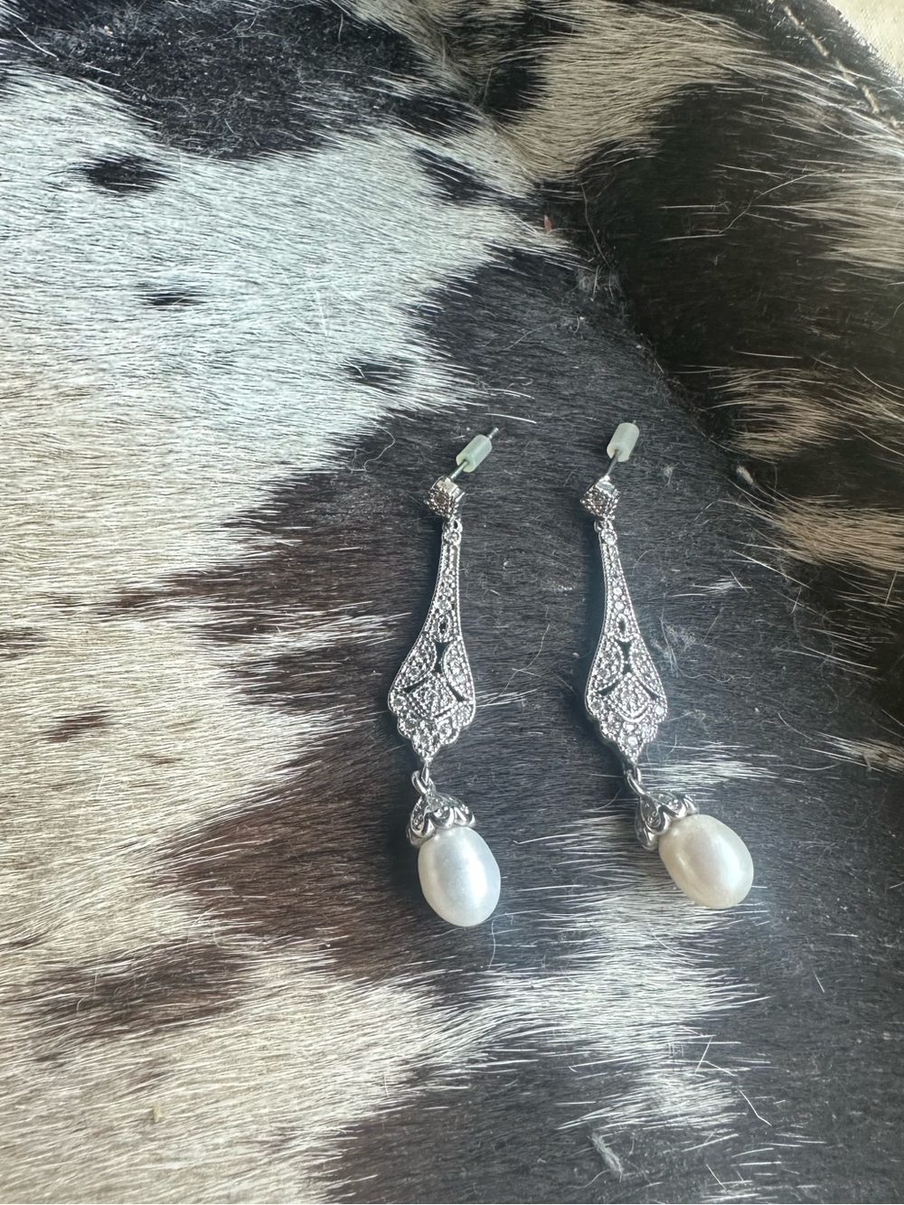 Silver Pearl and diamond earrings